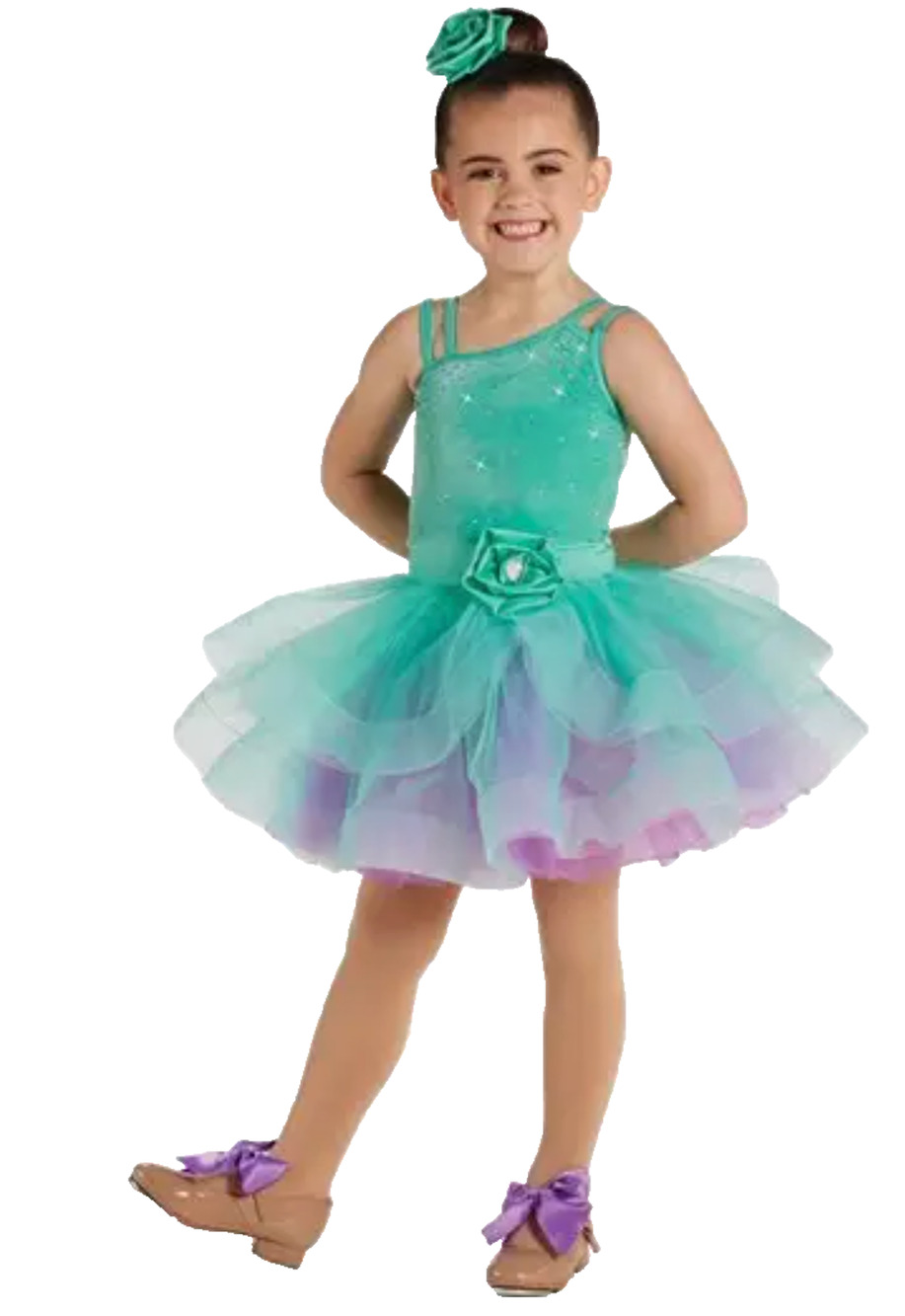 Tutu Dance Costume Dress Spearmint Teal Purple Sparkle Childs Small 6/6X